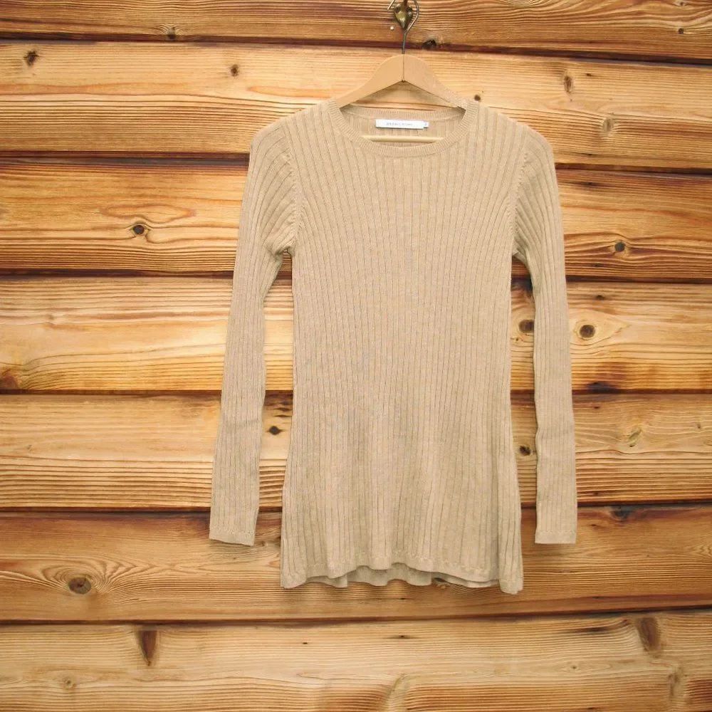 Tan Knit Wool Blend Ribbed Pullover - Picture 3 of 9